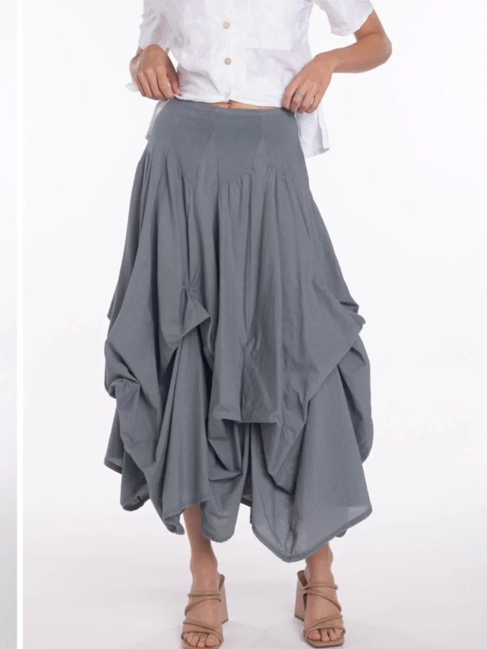 La Luz Gray Gathered Tulle Midi Skirt Size M - Picture 1 of 12